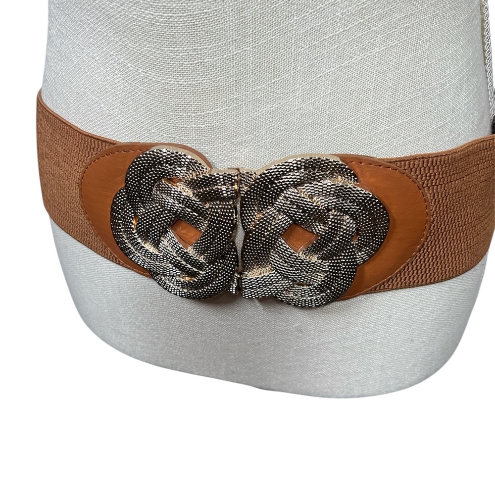 Brown and Light Gold Plated Buckle Women's Elastic Belt Size Large/XL